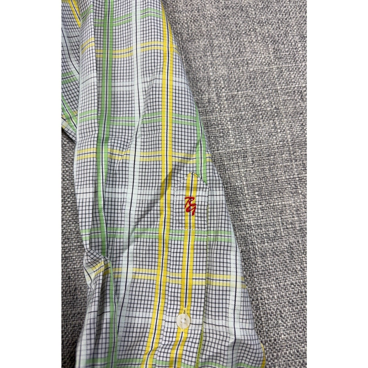 Second Half Supply Co, LLC Robert Graham men's long sleeve plaid shirt with signature red RG sleeve embroidery