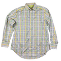 Second Half Supply Co, LLC Robert Graham men's long sleeve button-up shirt in a green, yellow, and gray plaid pattern.