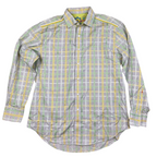 Second Half Supply Co, LLC Robert Graham men's long sleeve button-up shirt in a green, yellow, and gray plaid pattern.