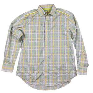 Robert Graham Shirt Mens L Green Yellow Plaid Long Sleeve Button Up