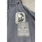 Second Half Supply Co, LLC gray fleece zip hoodie featuring Sally and Nightmare Before Christmas character patches