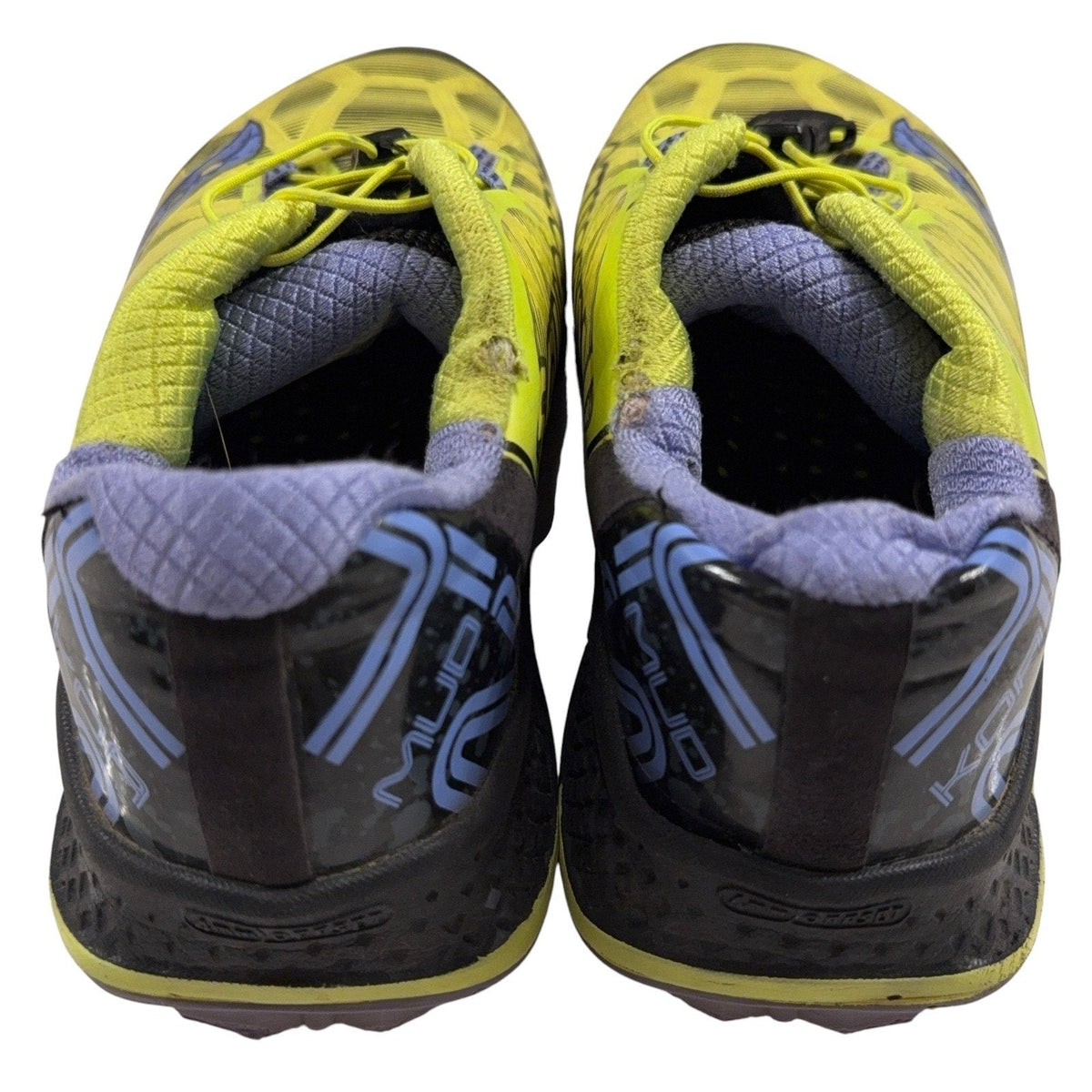 Second Half Supply Co, LLC Saucony Koa ST women's trail running shoes in citron yellow and purple with toggle laces