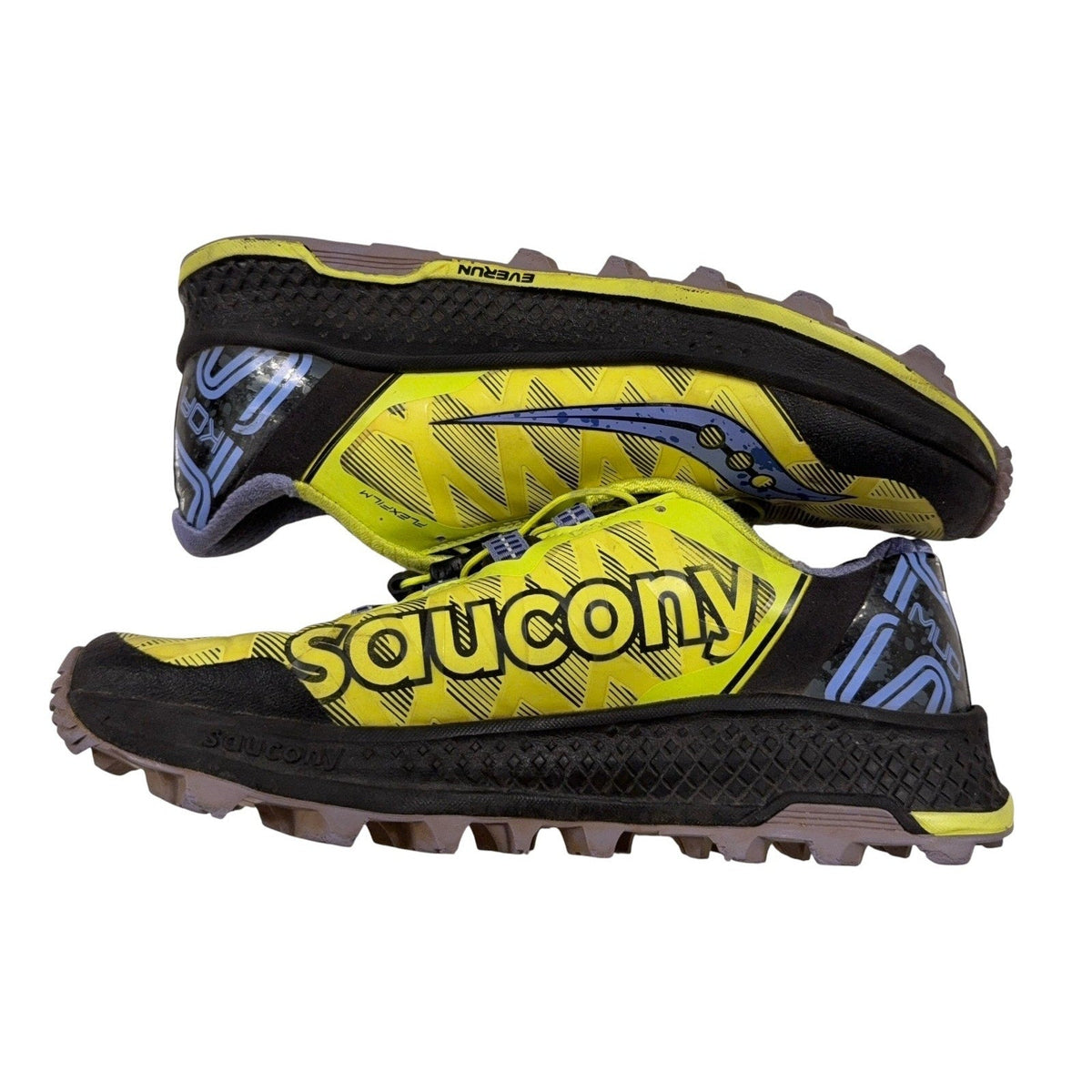 Second Half Supply Co, LLC Saucony Koa ST women's trail running shoes in citron yellow with purple and black accents.
