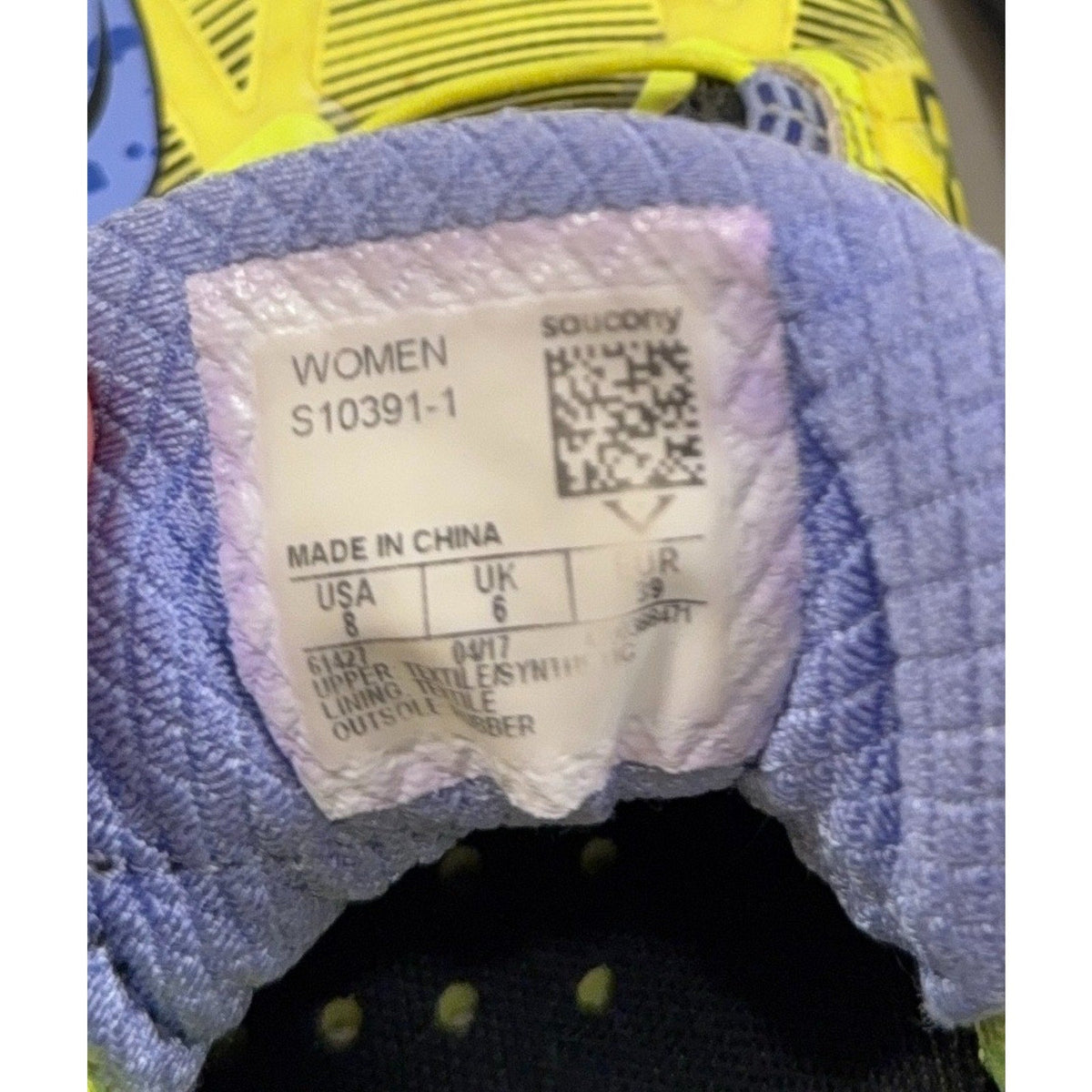 Second Half Supply Co, LLC Saucony Koa ST women's trail shoe size label showing US 8 and model S10391-1 details