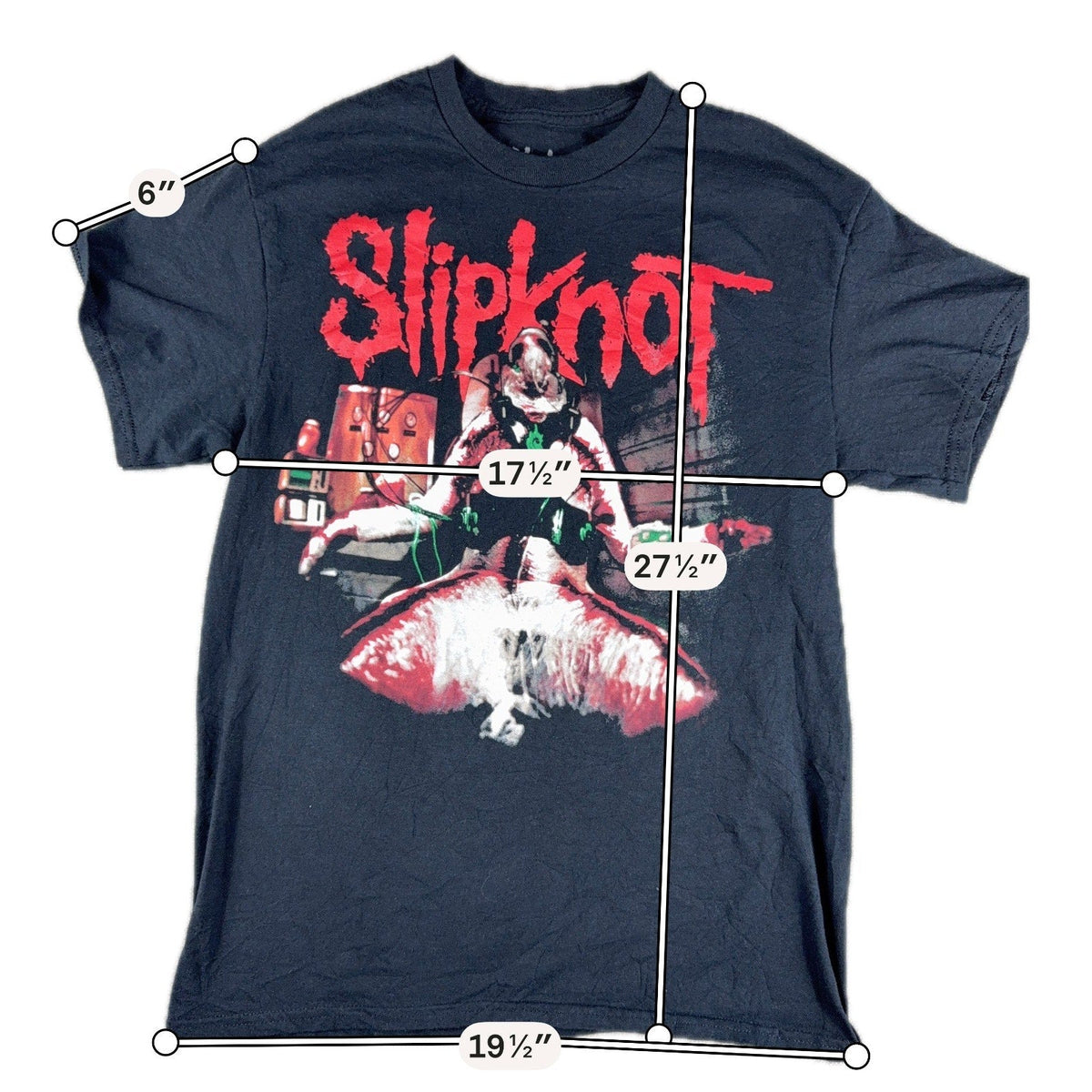 Second Half Supply Co, LLC black Slipknot graphic T-shirt with red and white band logo and horror imagery