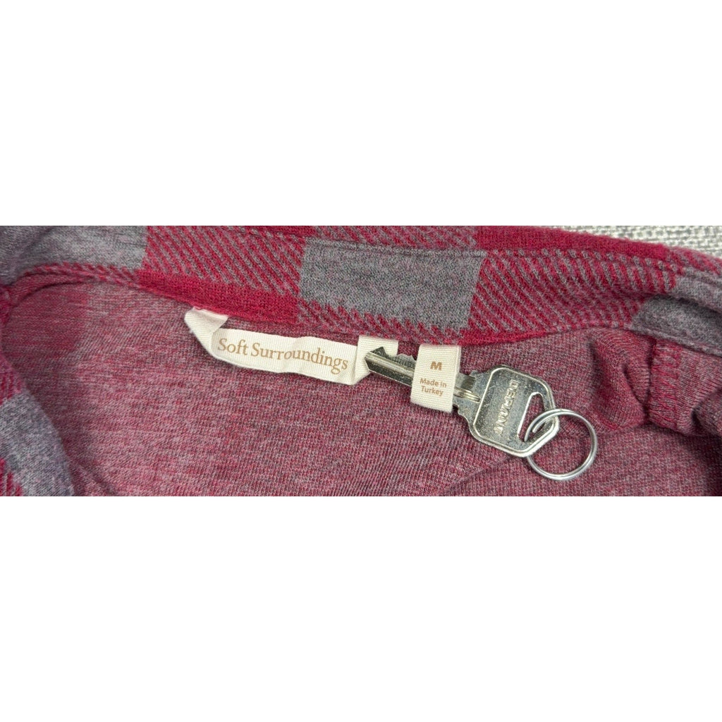 Second Half Supply Co, LLC Soft Surroundings red and gray buffalo check tunic label with size M tag