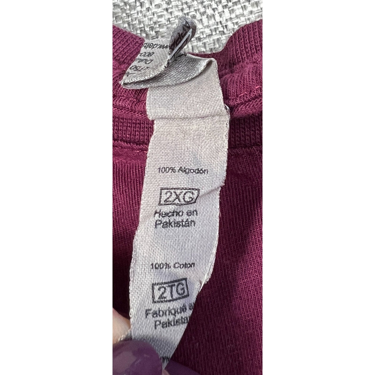 Second Half Supply Co, LLC Styx tour t-shirt interior fabric care label showing 100% cotton and 2XL size details