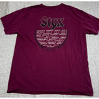 Second Half Supply Co, LLC burgundy Styx Man of Miracles 2024 concert tour t-shirt with back tour dates graphic