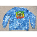 Second Half Supply Co, LLC blue tie-dye Sublime crewneck sweatshirt with a colorful sun graphic and ribbed trim.