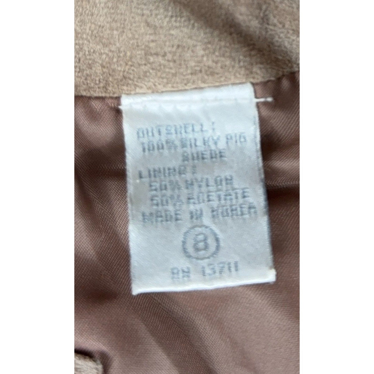 Second Half Supply Co, LLC vintage Valerie Stevens suede blazer garment care and material content tag
