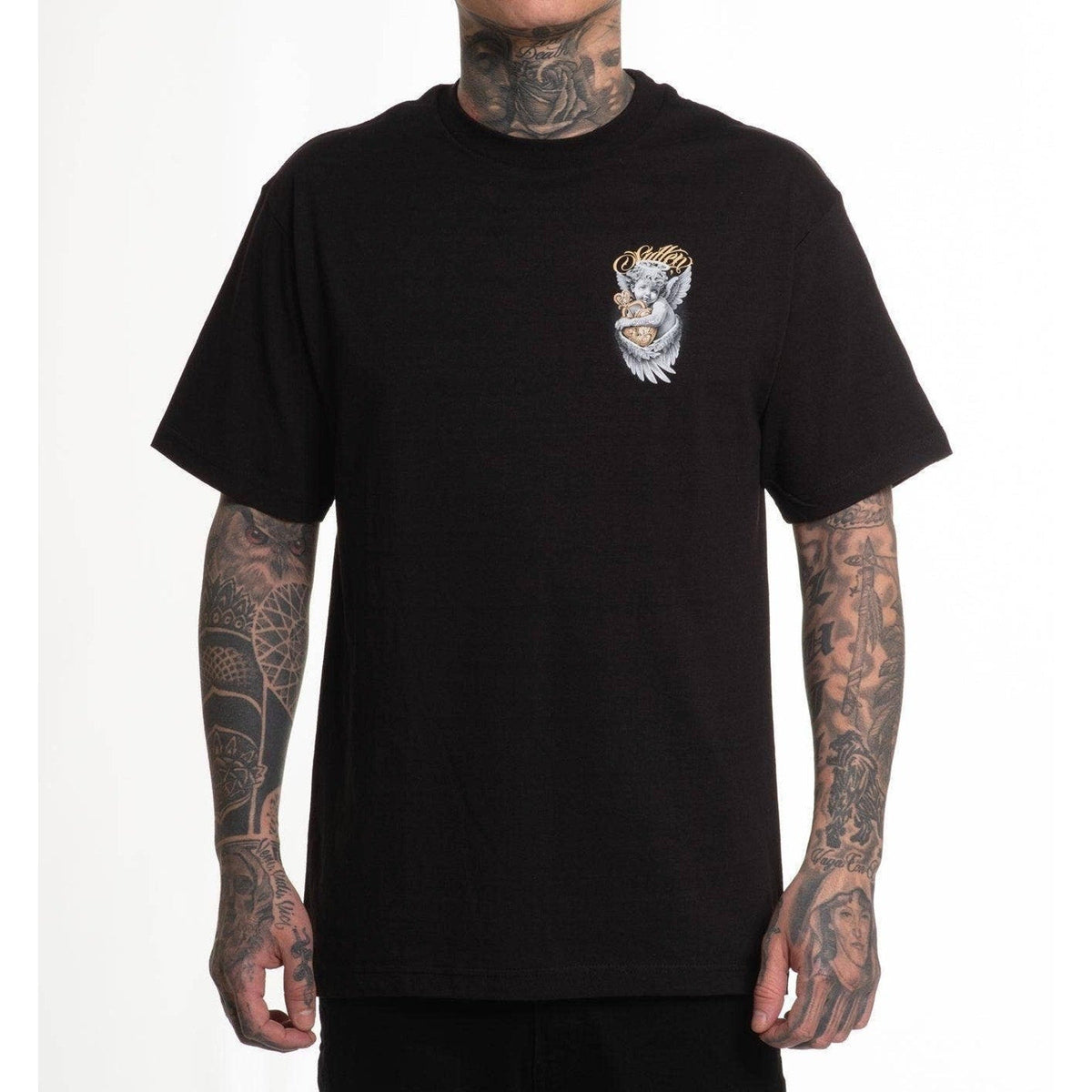Second Half Supply Co, LLC black Sullen Art Collective Heavenly graphic t-shirt with cherub chest print on a model