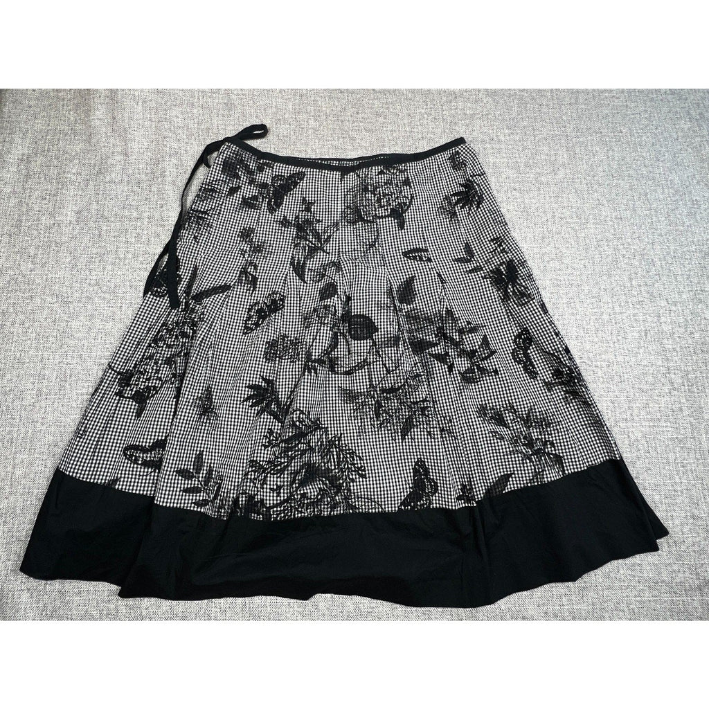 Second Half Supply Co, LLC Talbots cotton midi skirt in black and white gingham with floral and butterfly print