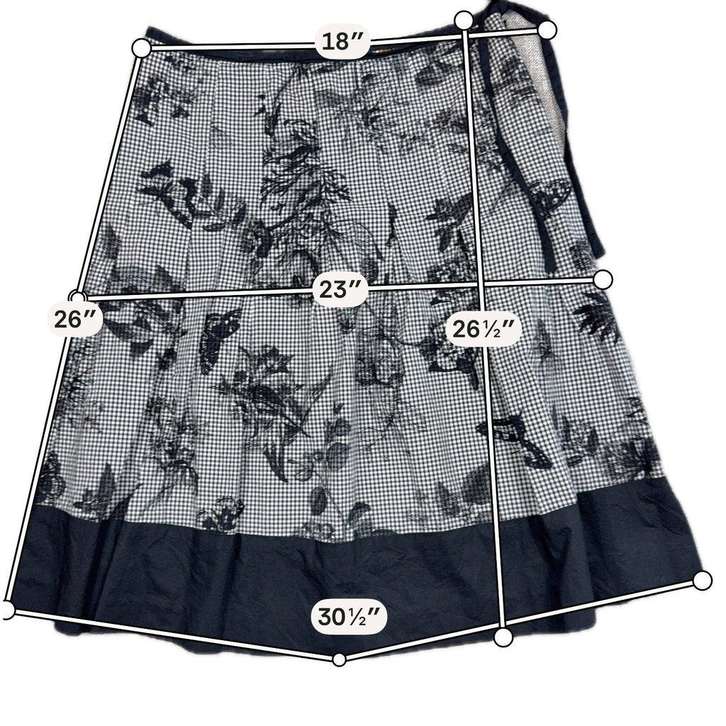 Second Half Supply Co, LLC Talbots cotton midi skirt with black and white gingham, floral, and butterfly print.