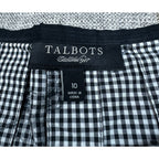 Second Half Supply Co, LLC Talbots black and white gingham pleated midi skirt label and size 10 tag