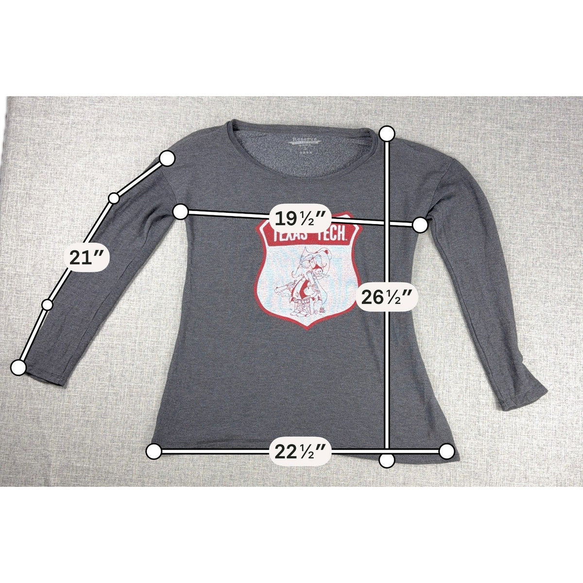 Second Half Supply Co, LLC charcoal gray Texas Tech Red Raiders long sleeve tee with retro distressed shield graphic