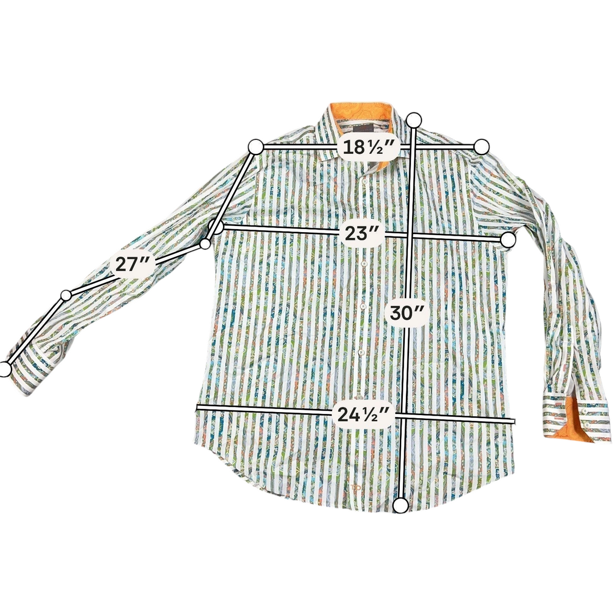 Second Half Supply Co, LLC Thomas Dean paisley stripe cotton button-up shirt with orange contrast cuffs and collar