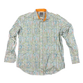 Second Half Supply Co, LLC Thomas Dean paisley stripe cotton button-up shirt with orange contrast collar and cuffs