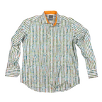 Second Half Supply Co, LLC Thomas Dean paisley stripe cotton button-up shirt with orange contrast collar and cuffs
