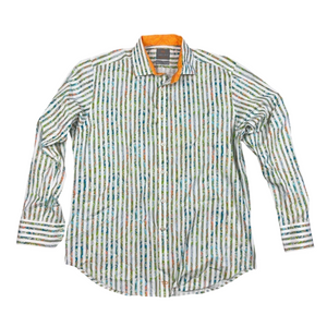 Thomas Dean Product 53 Shirt Mens L Paisley Stripe Flip Cuff Cotton