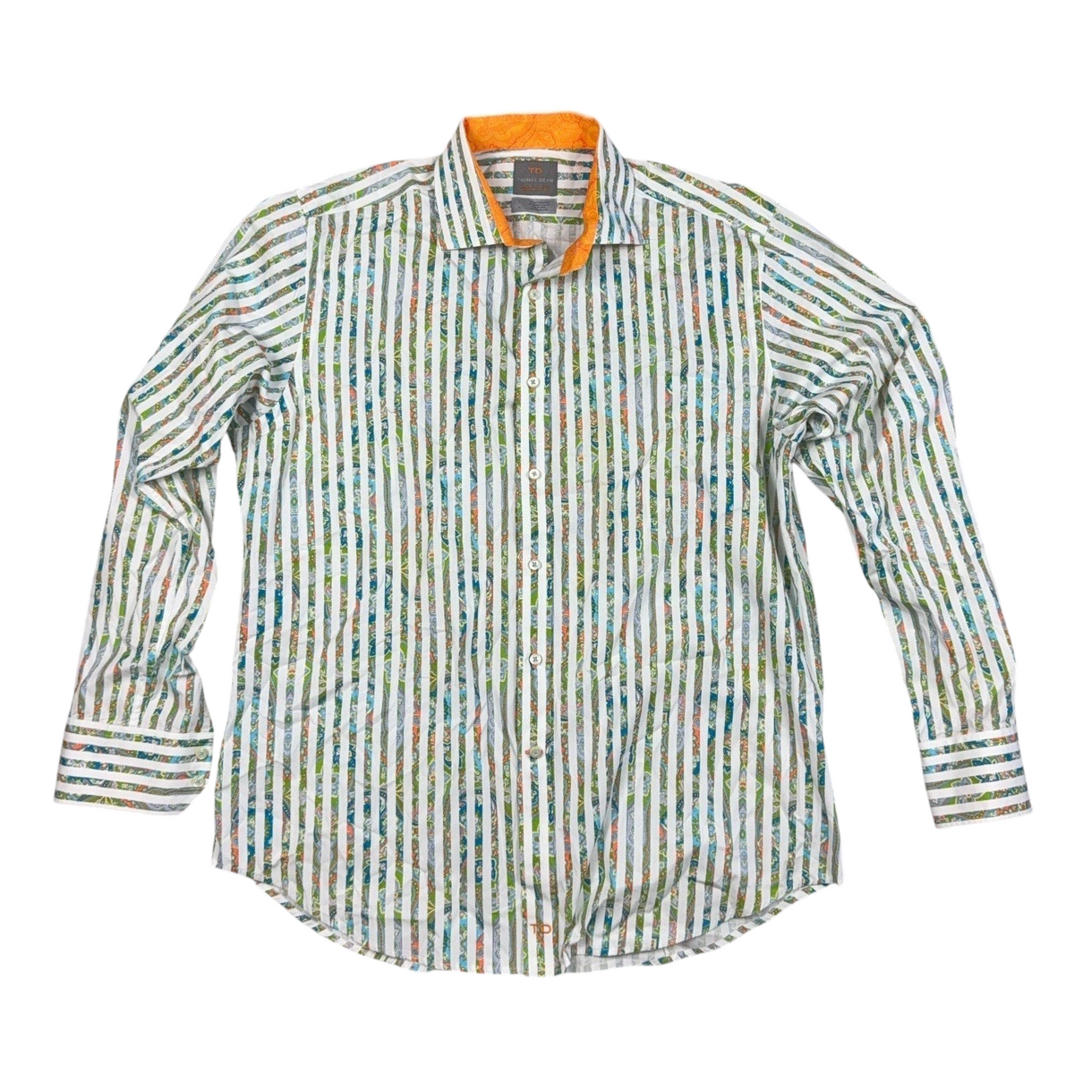 Second Half Supply Co, LLC Thomas Dean paisley stripe cotton button-up shirt with orange contrast collar and cuffs