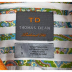 Second Half Supply Co, LLC Thomas Dean paisley stripe cotton shirt label showing size large and tailored fit details