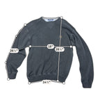 Second Half Supply Co, LLC dark green Tommy Hilfiger cotton crewneck sweater with embroidered crest and measurements.