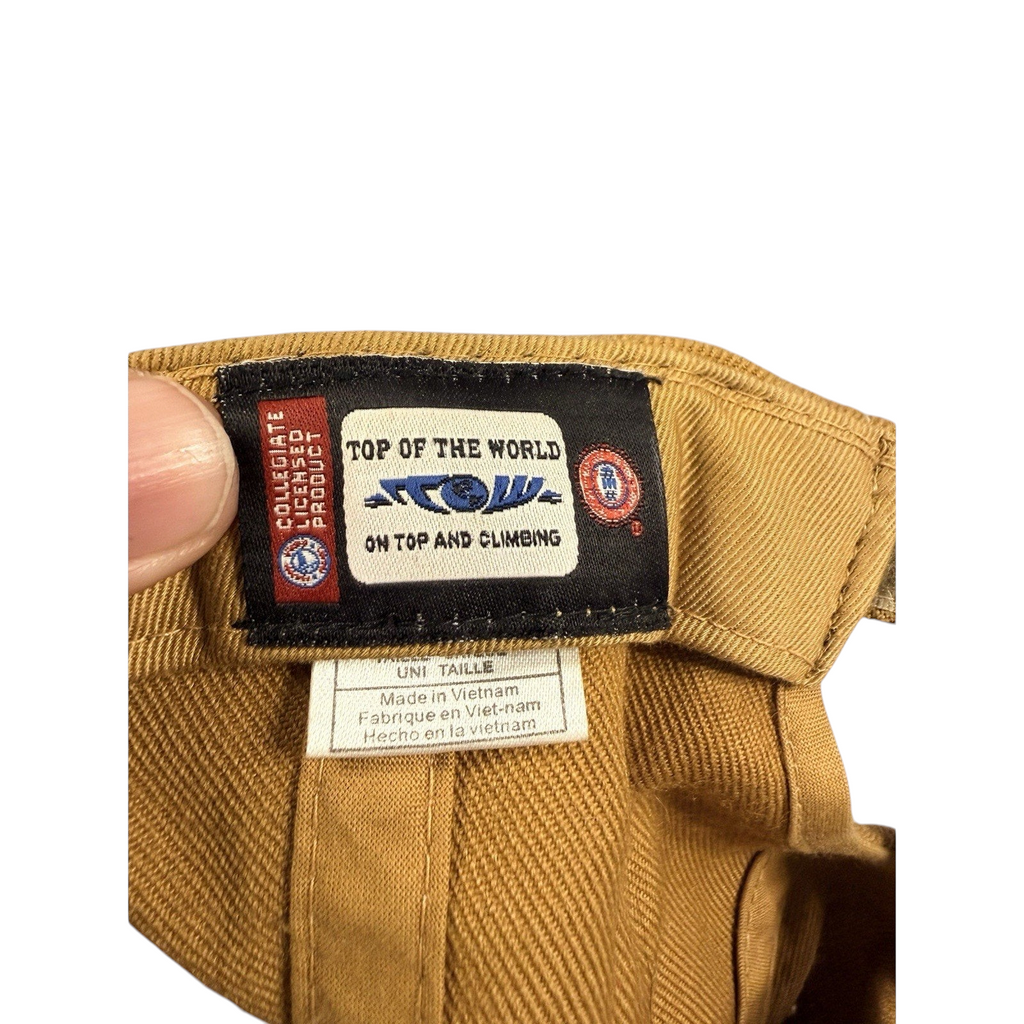 Second Half Supply Co, LLC Top of the World brand tag inside a tan cotton Florida State Seminoles baseball cap