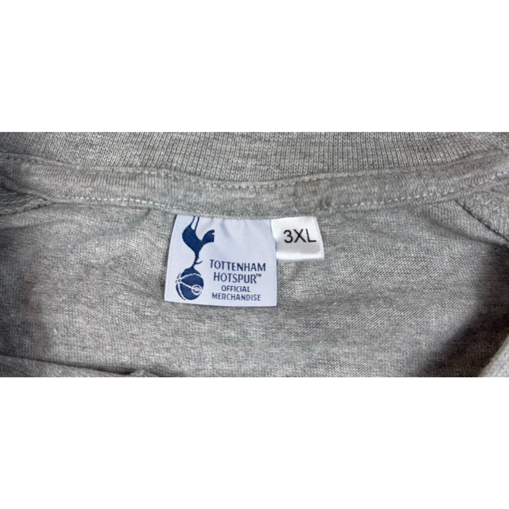 Second Half Supply Co, LLC Tottenham Hotspur official merchandise heather gray shirt neck label with 3XL size tag