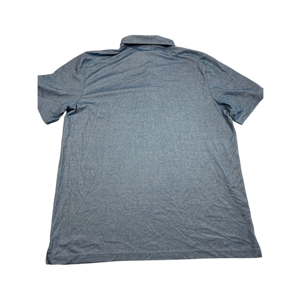 Second Half Supply Co, LLC men's heathered blue TravisMathew short-sleeve golf polo shirt, back view
