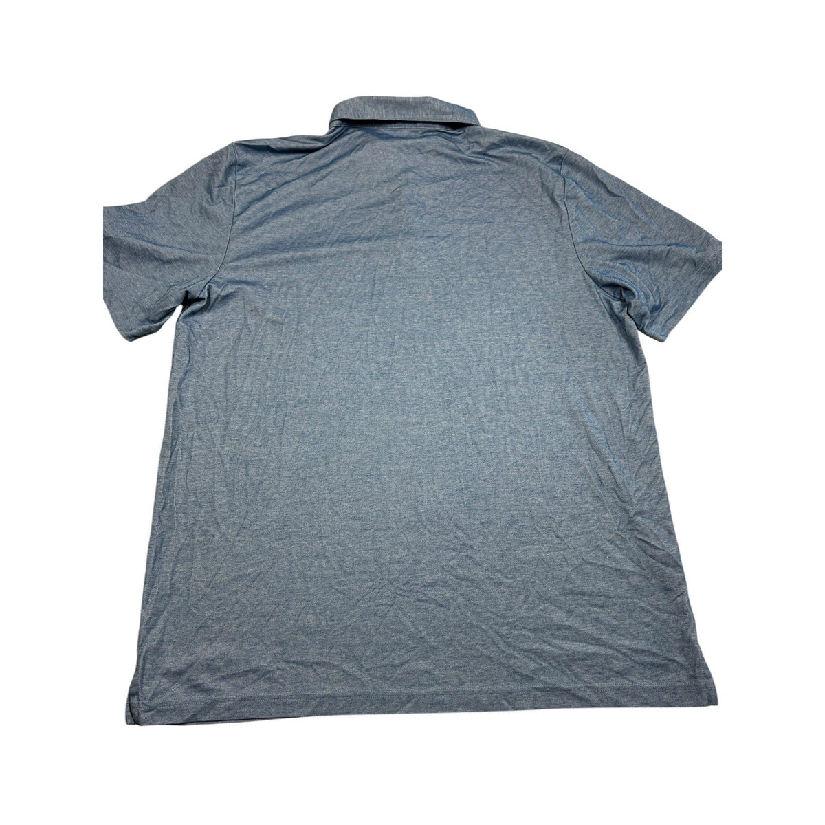Second Half Supply Co, LLC men's heathered blue TravisMathew short-sleeve golf polo shirt, back view