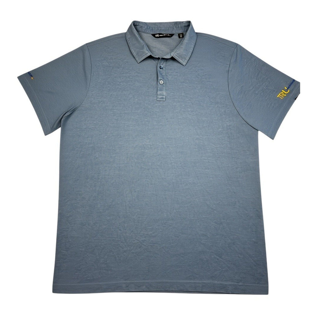 Second Half Supply Co, LLC heathered blue TravisMathew short-sleeve golf polo with TRU Delivery sleeve embroidery