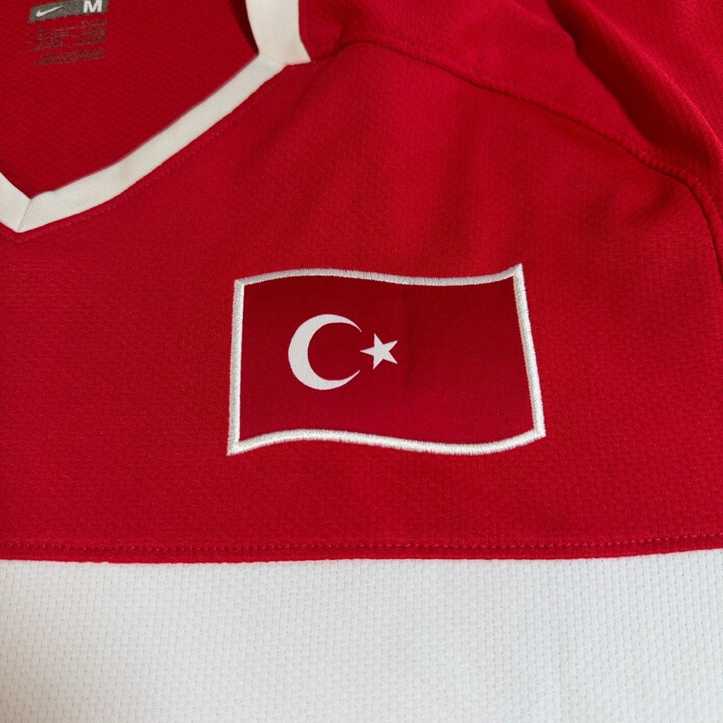 Second Half Supply Co, LLC 2008 Turkey national soccer jersey in red with embroidered Turkish flag crest and V-neck