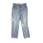 Second Half Supply Co, LLC vintage Duck Head light wash high rise straight leg denim jeans with measurement overlays