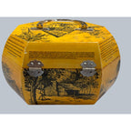 Second Half Supply Co, LLC vintage yellow octagonal wooden box purse with black Texas landmark decoupage illustrations