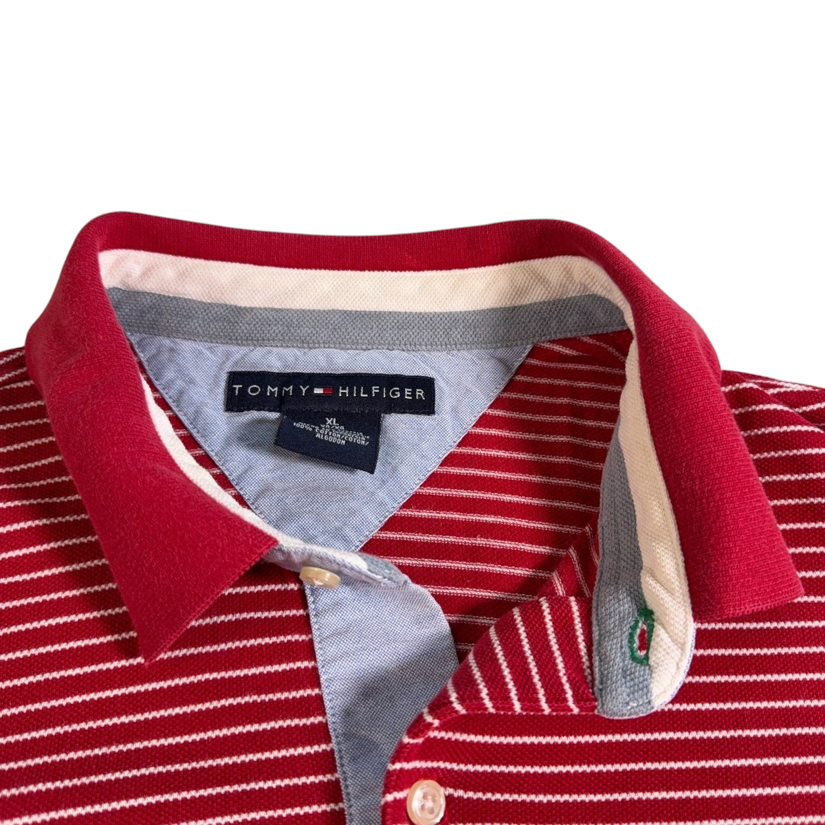 Second Half Supply Co, LLC vintage Y2K Tommy Hilfiger red and white striped polo shirt with contrast collar detail