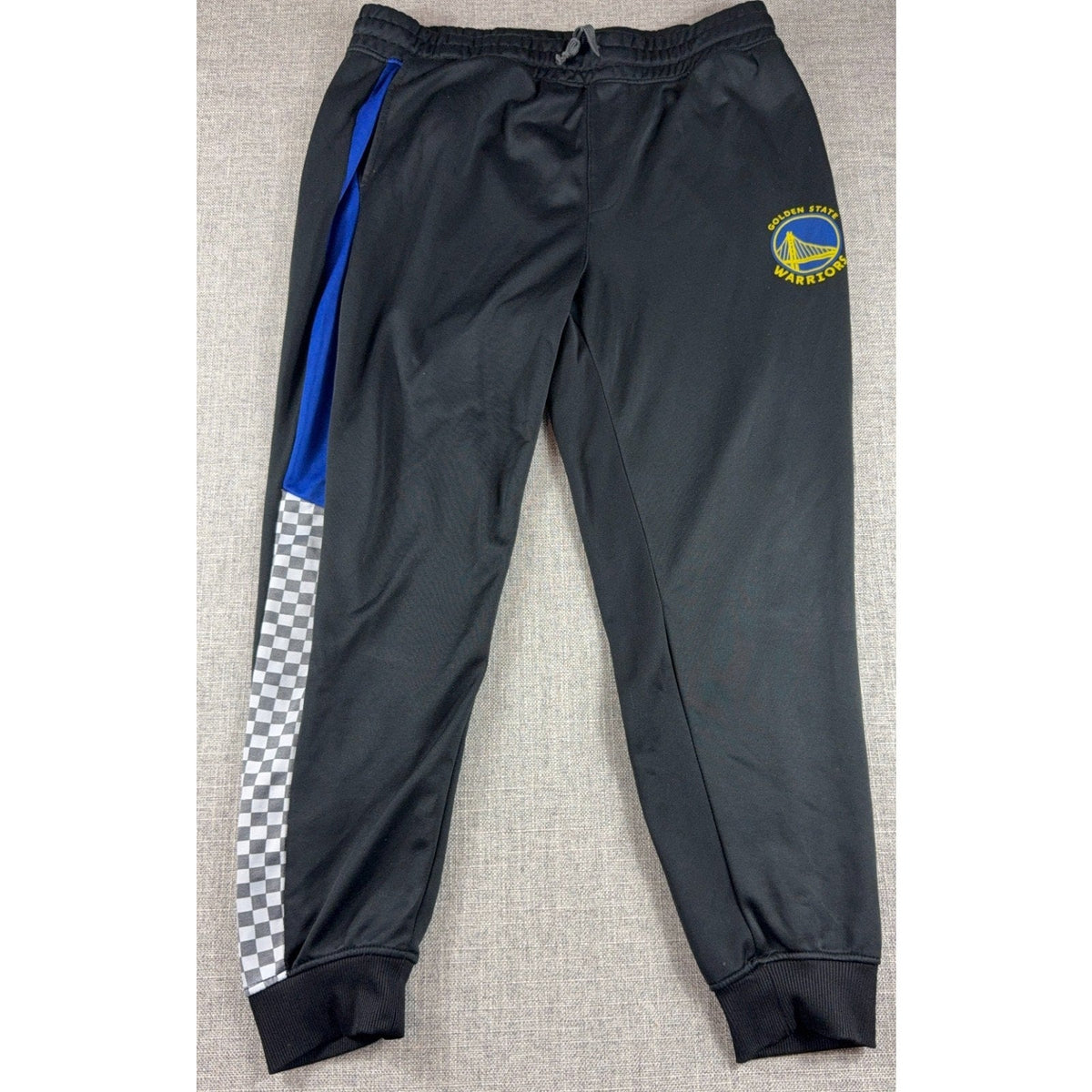 Second Half Supply Co, LLC black Golden State Warriors jogger pants with blue and gray checkered side panels
