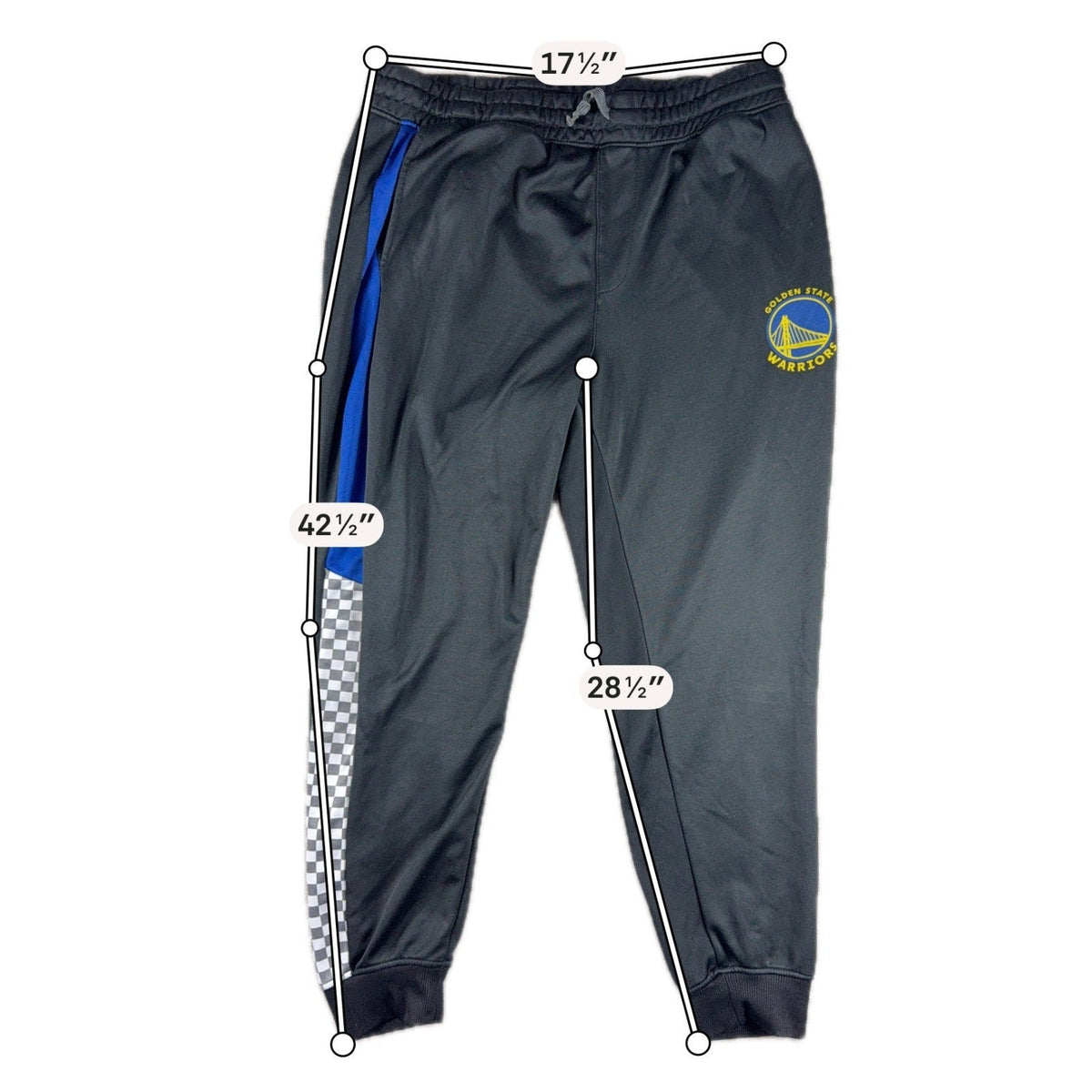 Second Half Supply Co, LLC Golden State Warriors black jogger pants with blue and gray checkered side panels