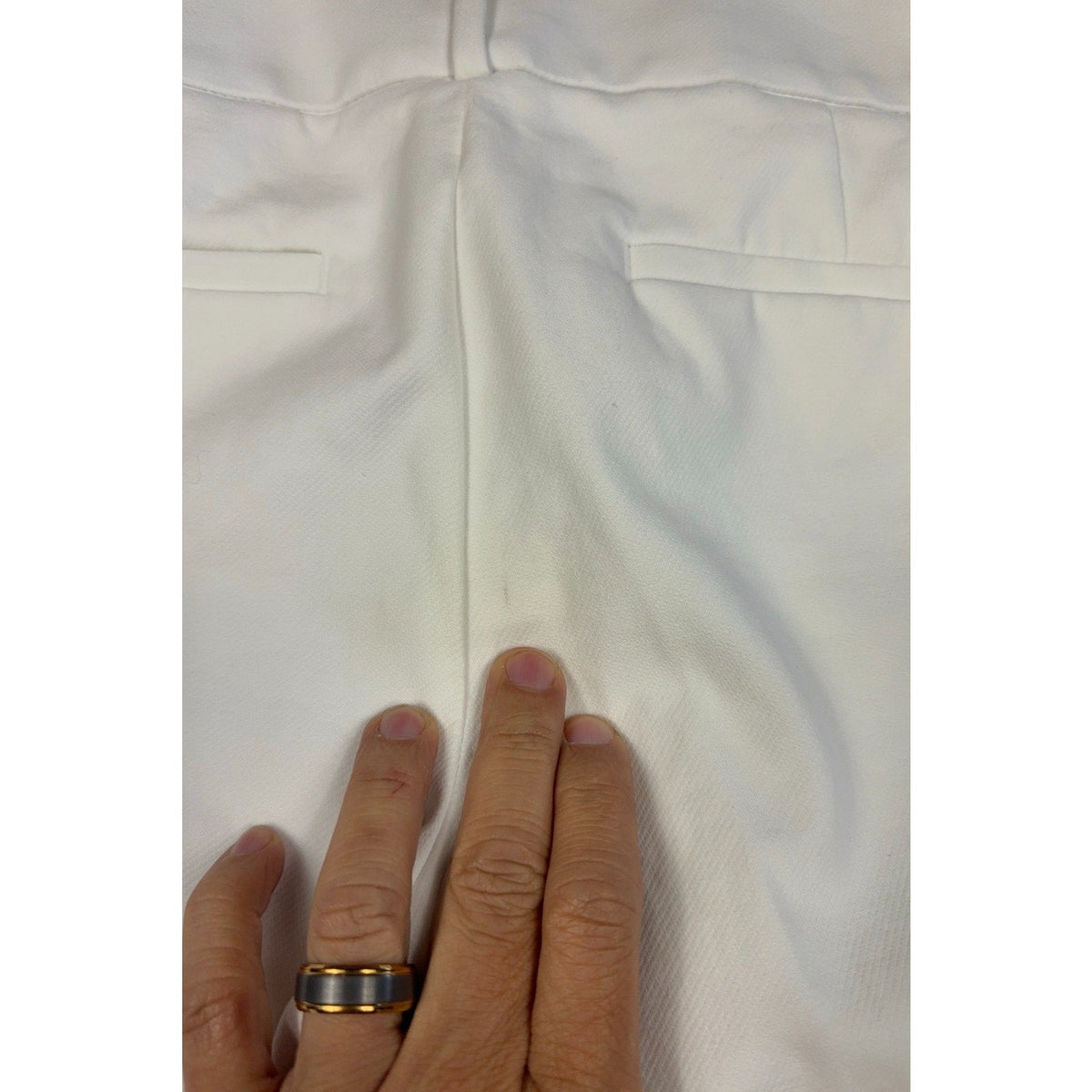 Second Half Supply Co, LLC white Ann Taylor LOFT Marisa cropped pants showing a small mark on the back seat area