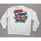 Second Half Supply Co, LLC white crewneck sweatshirt featuring a colorful Japan cartoon back graphic with waves