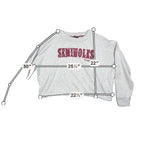 Second Half Supply Co, LLC heather gray Wrangler FSU Seminoles cropped sweatshirt with garnet paisley lettering.