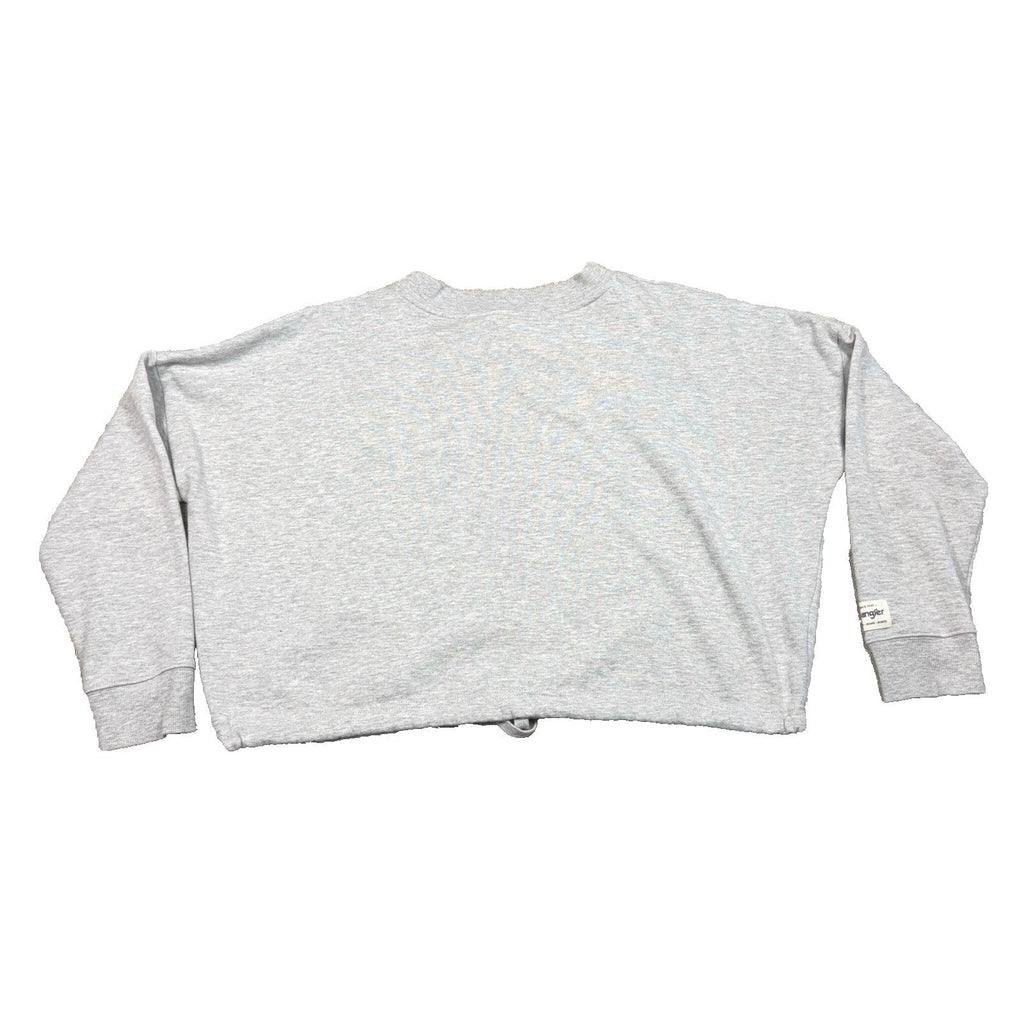 Second Half Supply Co, LLC heather gray Wrangler cropped crewneck sweatshirt with dropped shoulders and drawstring hem