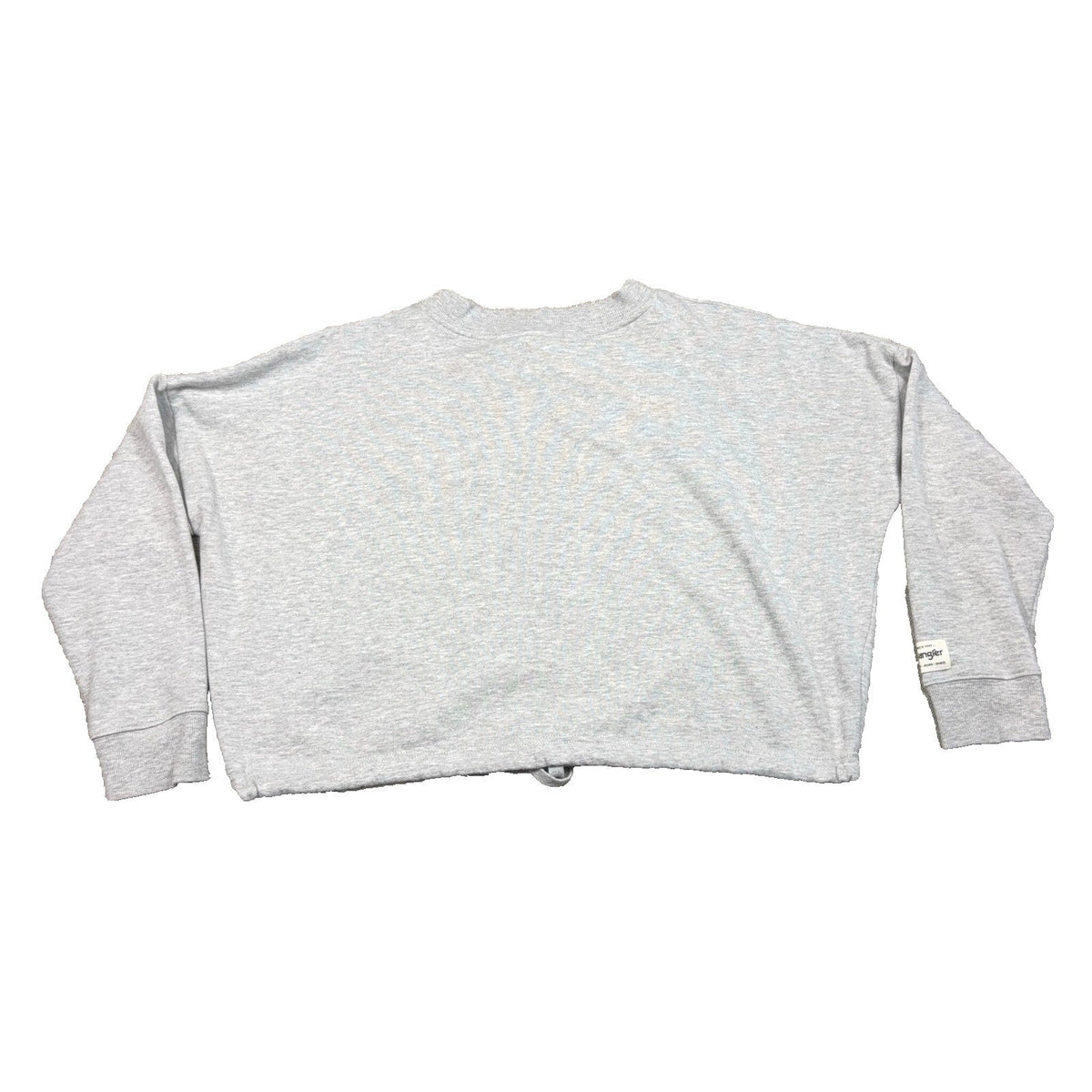 Second Half Supply Co, LLC heather gray Wrangler cropped crewneck sweatshirt with dropped shoulders and drawstring hem