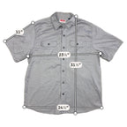 Second Half Supply Co, LLC gray short sleeve Wrangler button-up shirt with two chest pockets and measurement overlays