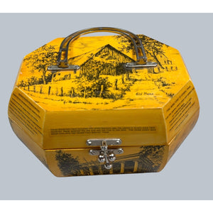 Vintage Texas Decoupage Wooden Box Purse — Yellow Octagon