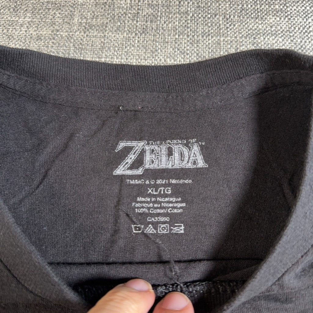 Second Half Supply Co, LLC black Legend of Zelda graphic tee interior neck label with Nintendo 2021 branding