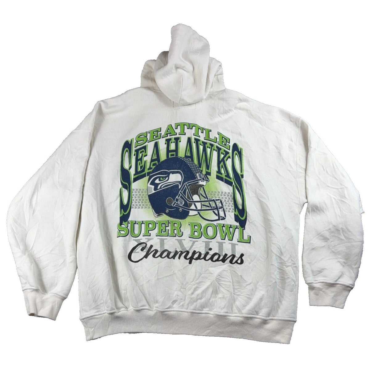 Second Half Supply Co, LLC off-white Seattle Seahawks Super Bowl XLVIII Champions fleece hoodie with back graphic
