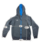 Second Half Supply Co, LLC charcoal gray Umbro full-zip hoodie with blue hood lining and white chest logo